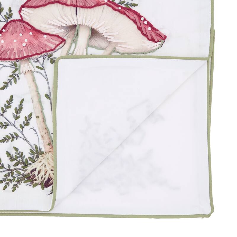 Mushroom Embroidered Table Runner - Decorative Non-Reversible Lined Table Runner for Dining Table, 16"x72"