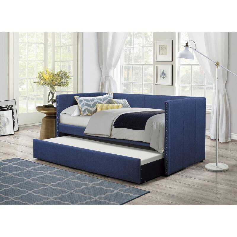 Orange Fabric Upholstered 1pc Day Bed with Pull-out Trundle Nailhead Trim Wood Frame Furniture