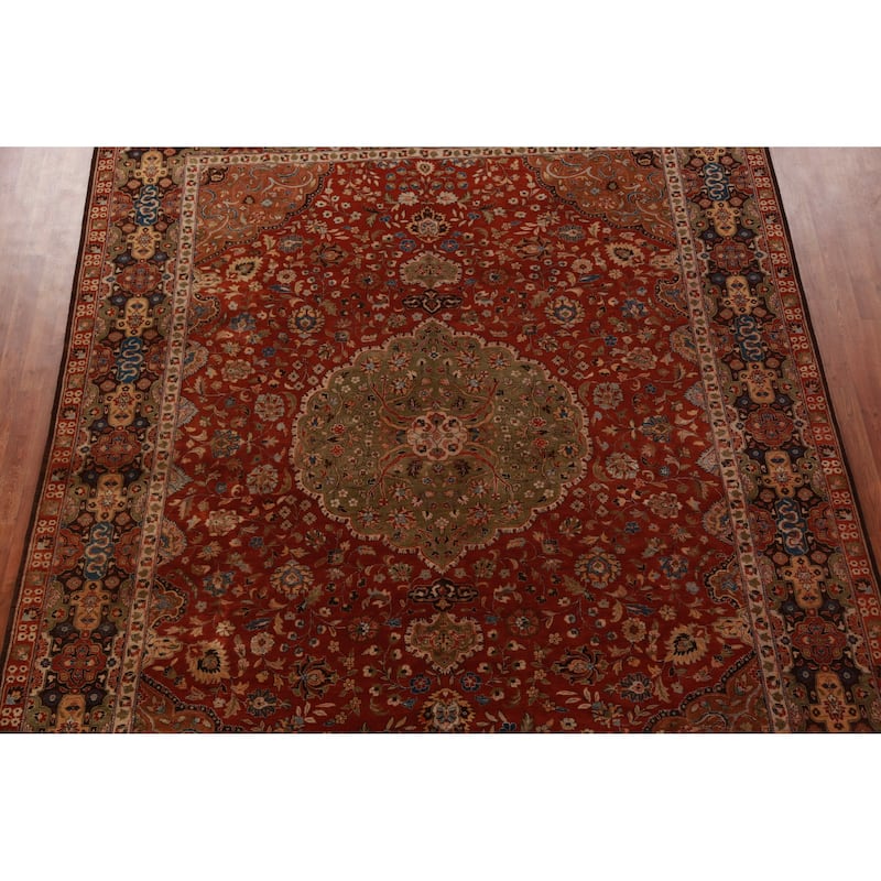 Floral Medallion Kashan Oriental Area Rug Hand-Knotted Wool Carpet - 9'0"x 11'10"