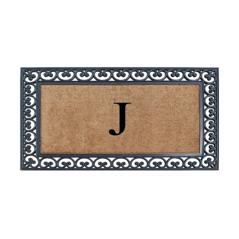 A1HC Natural Rubber and Coir Monogrammed Front Porch Entry Doormat 30"X48" - J