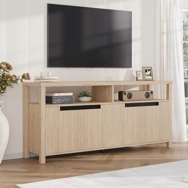 Boho TV Stand Entertainment Center for Living Room, Bedroom TVs up to 70 Inch - N/A - Oak