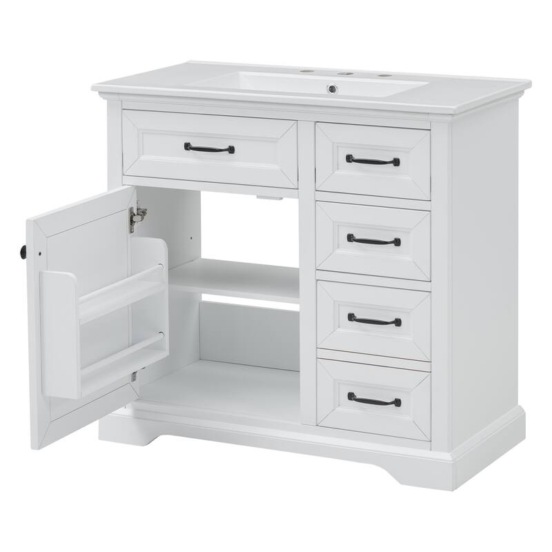 36" Bathroom Vanity with Sink, Ceramic Sink, 2 Tip-out Drawers, Soft Close Door Hinges