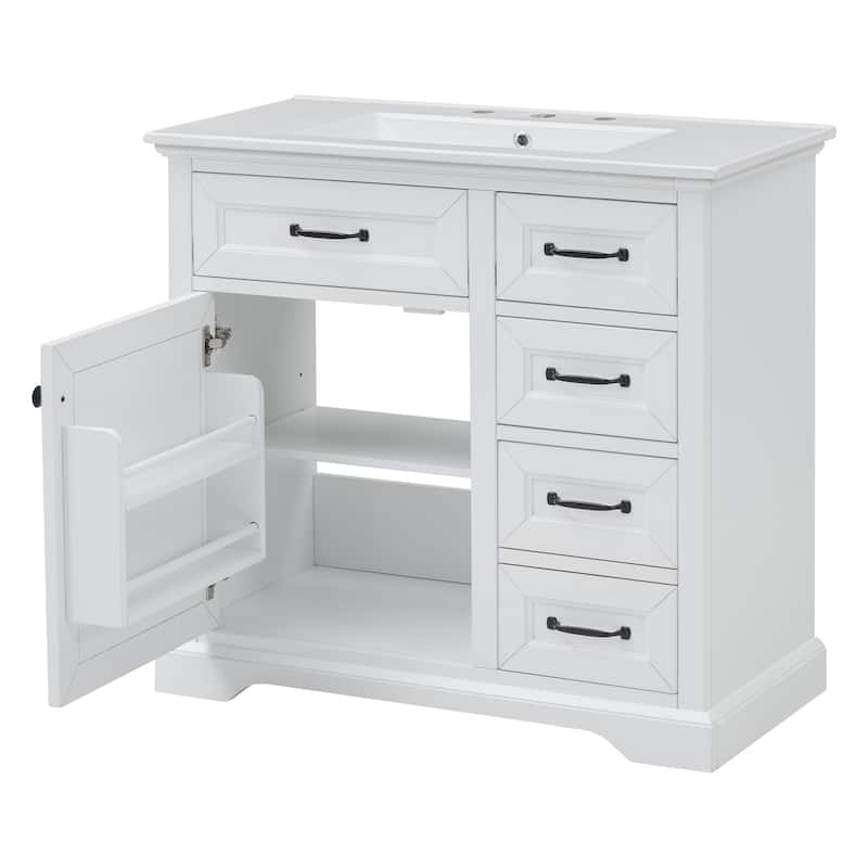 Bathroom Vanity with Sink Combination, Wooden Single Bathroom Sink Cabinet, Bathroom Cabinet with 2 Tip-Out Drawer & Door Shelf