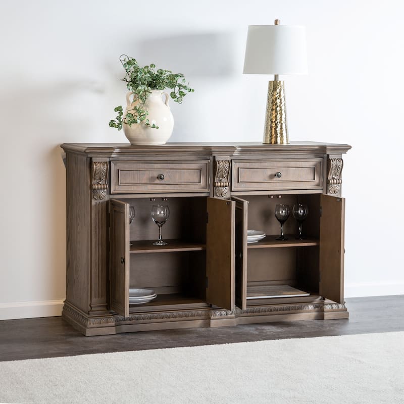 Furniture of America Cassian Traditional Weathered Oak Solid Wood Dining Server Cabinet