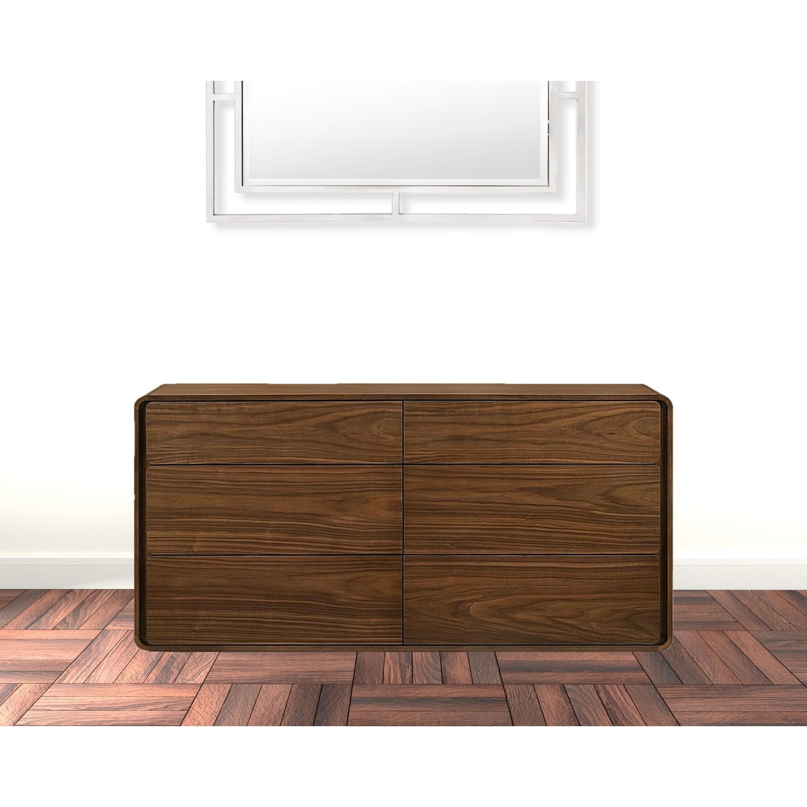HomeRoots 59" Walnut Solid Wood Six Drawer Double Dresser