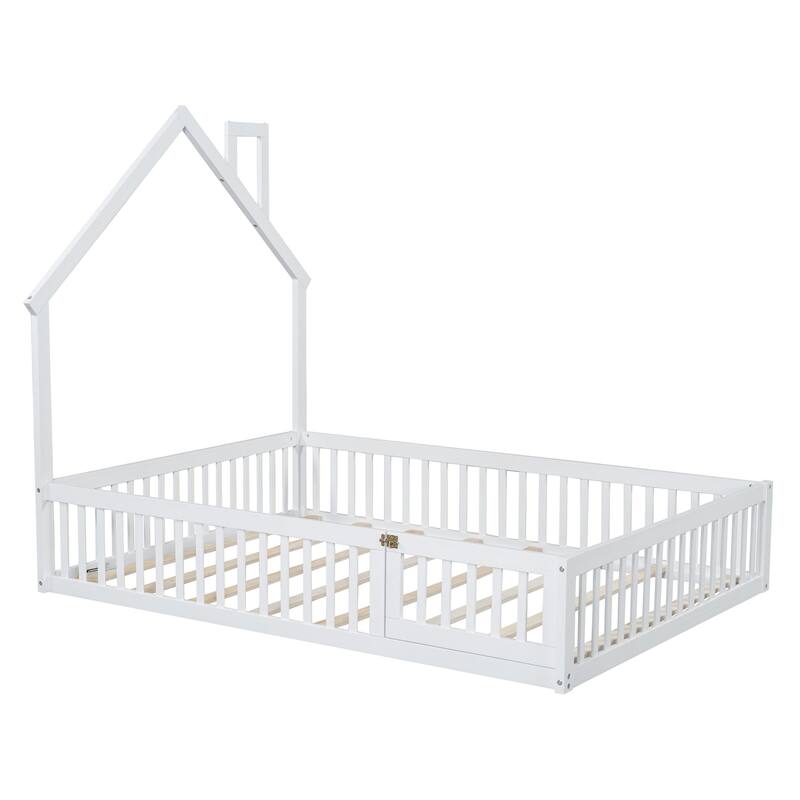 Wooden house platform bed with guard rails