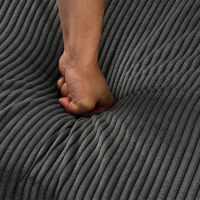 4 Seater Storage Lounge Couch Corduroy L-shaped Sectional Sofa with Ottoman, Phone Stand and Cup Holders for Living Room