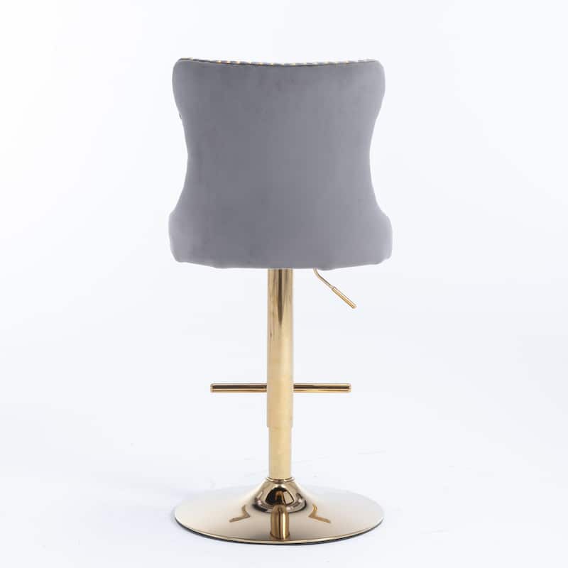 Golden Swivel Velvet Barstools Adjusatble Seat Height from 25-33 Inch,Upholstered Bar Stools with Backs Set of 2