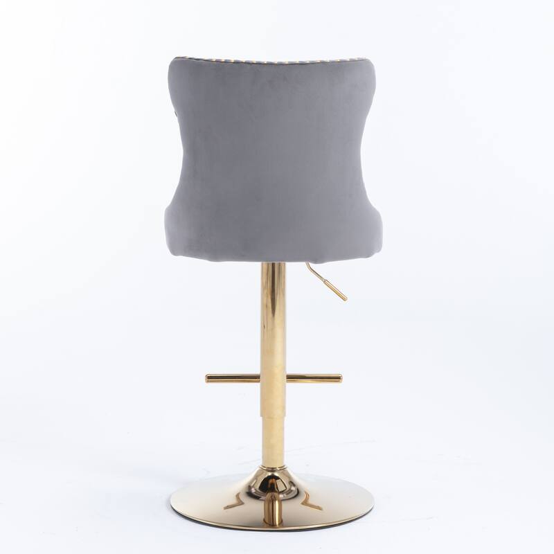 Swivel Bar Stools Set of 2, Adjustable Counter Height Upholstered Barstools with Nailheads Trim, Button Tufted Back and Footrest