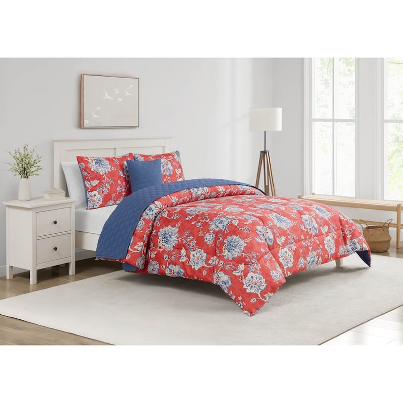 Zinnia Blue 5 Piece Comforter/Quilt Set - Queen