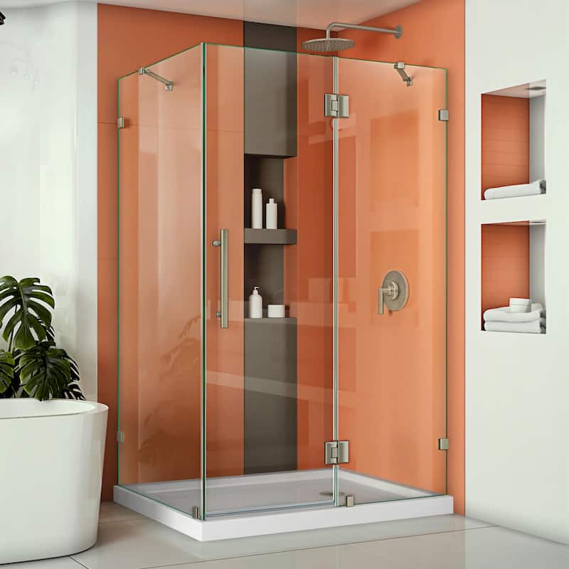 DreamLine Quatra Lux 34 1/4 in. D x 46 3/8 in. W x 72 in. H Hinged Shower Enclosure with Support Arms - 34.25" x 46.38" - Brushed Nickel Finish