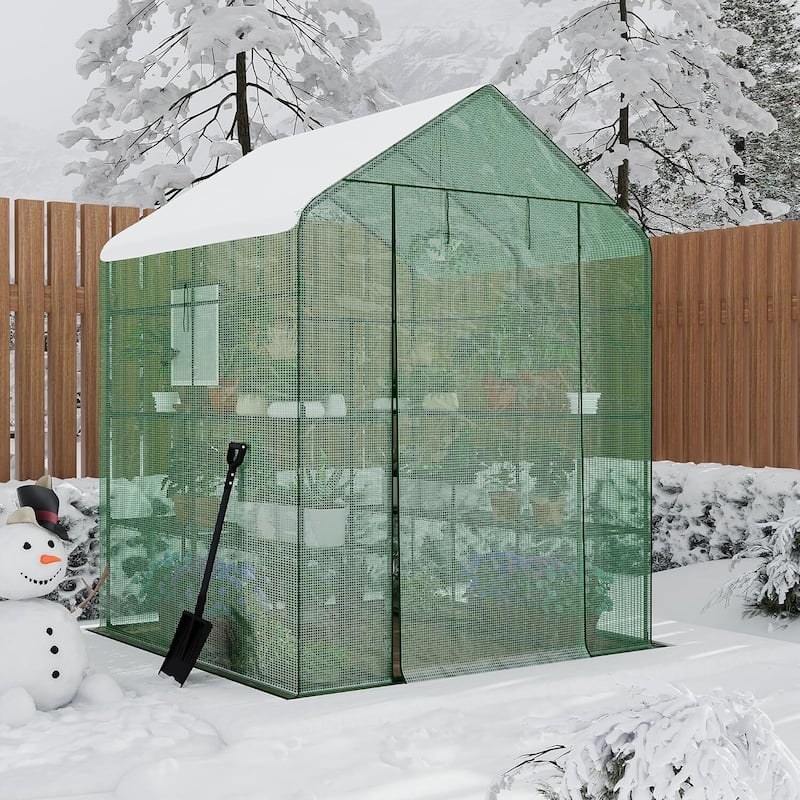 56" D Greenhouses for Outdoors with 2 Mesh Windows & 1 Roll-Up Zipper Door