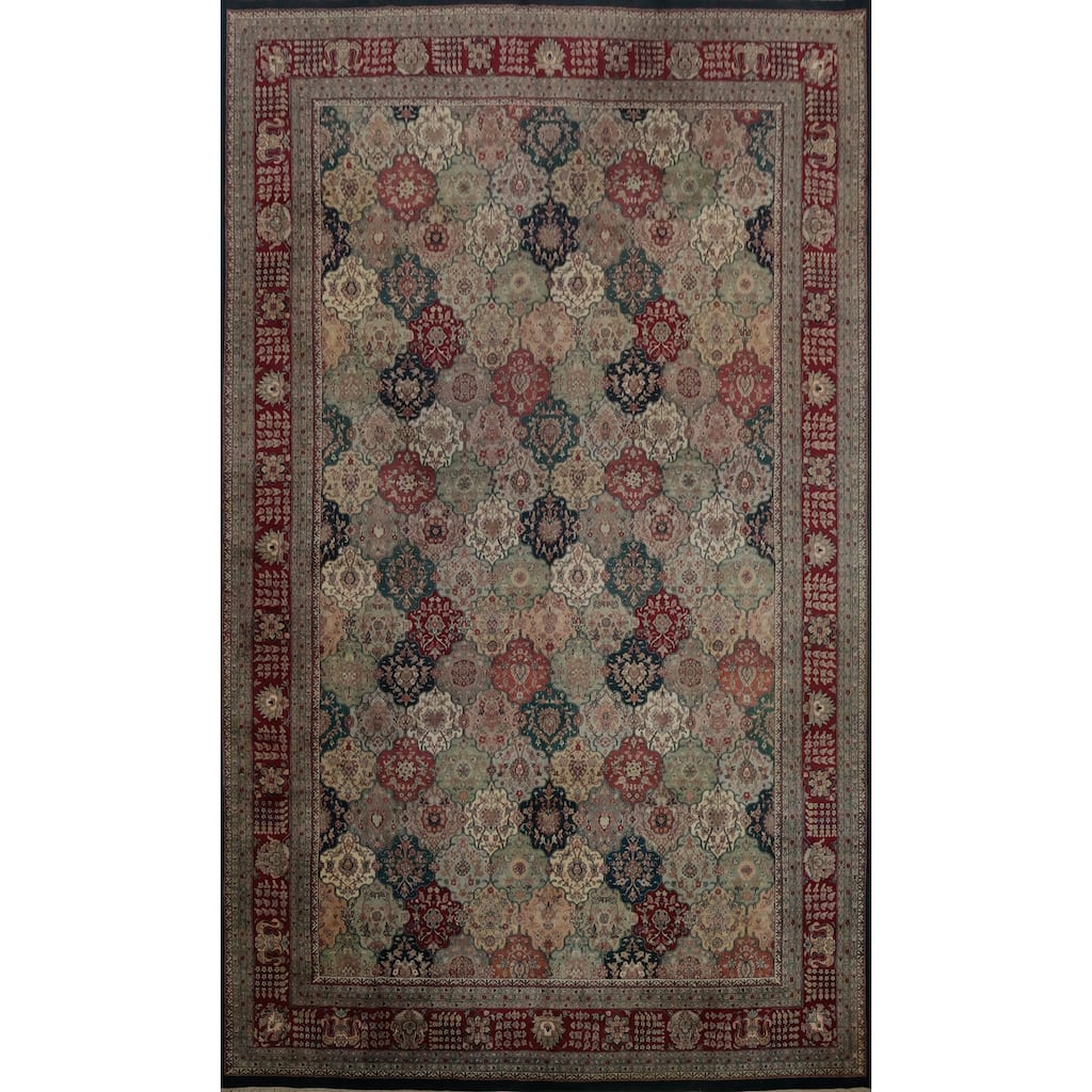 Hand Knotted Oriental 100% Wool Carpet Traditional Floral Multi-Colored Agra Area Rug - 17' 4'' X 11' 6''