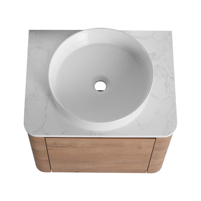 24'' Wall-Mounted Bathroom Vanity With Ceramic Art Sink & 1-Soft-Close Door,KD-Packing, Plywood