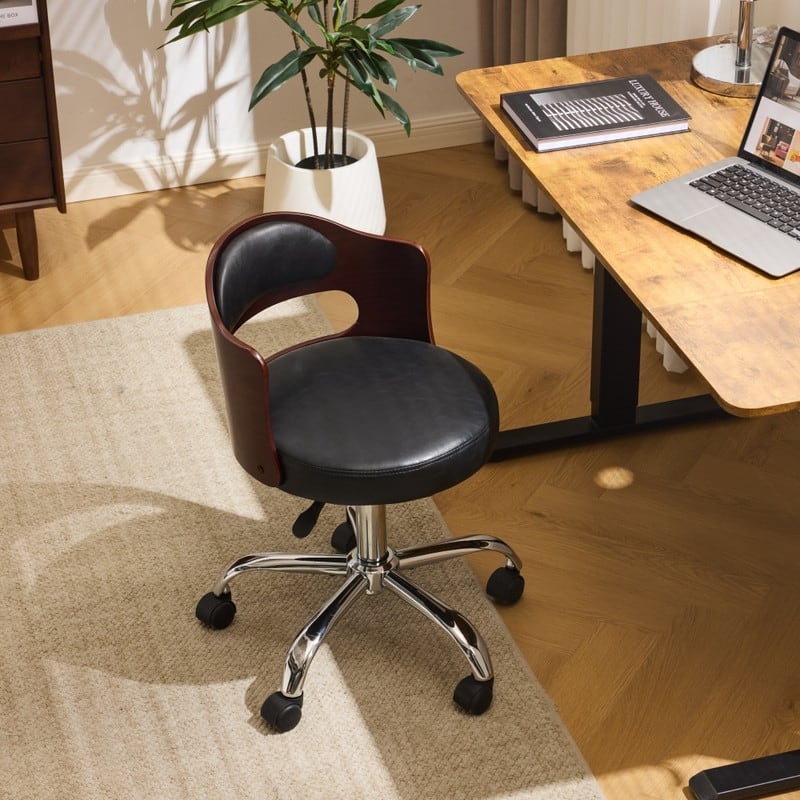 Ring-Shaped Wooden Back Office Chair With Foot Spikes And Wheels