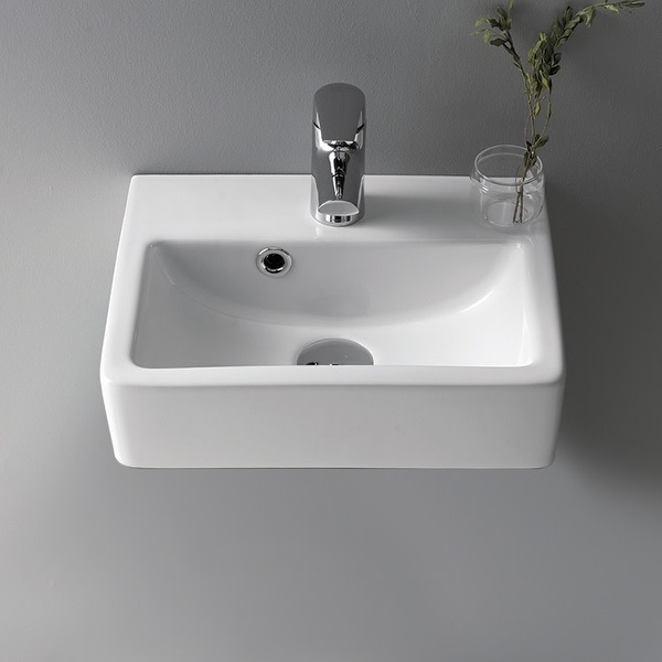 Nameeks 001400-U Mini 14-3/4" Ceramic Wall Mounted/Vessel Bathroom Sink with Hole Drilled - White / One Hole
