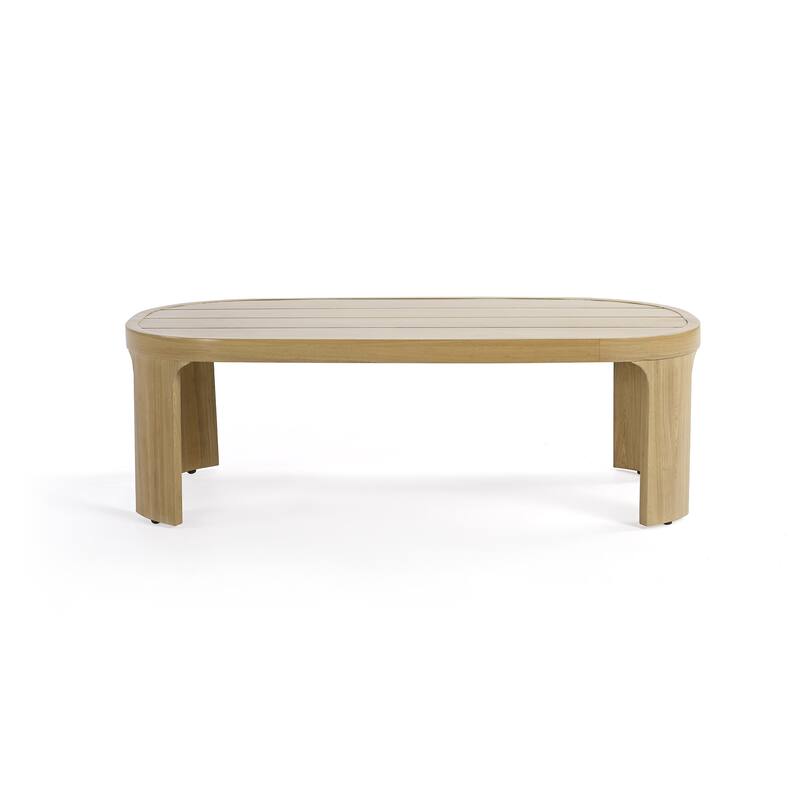 Overture 1-Piece Natural Wood Grain Aluminum Outdoor Coffee Table - 24 x 47