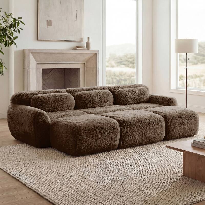 Homy Casa Chocolate Plush Fabric Non-Slip Modular Floor Sofa Sectional