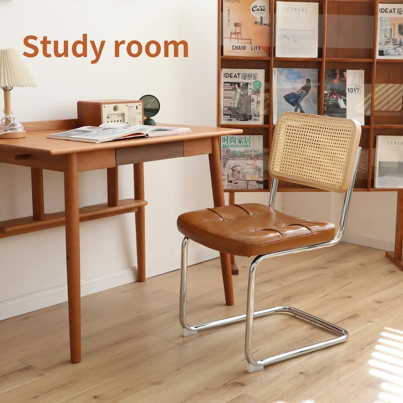 Modern Mid-Century Dining Chairs Rattan Decorative Side Chairs with High-Density Sponge Seats for Kitchen, Living Room, Set of 2