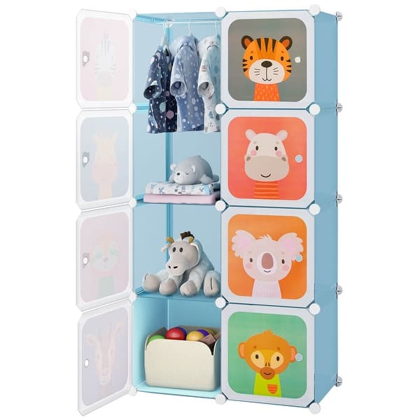 slide 2 of 30, Costway 8-Cube Kids Wardrobe Baby Dresser Bedroom Armoire Clothes Blue