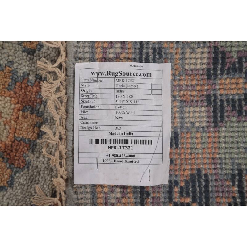 Light Blue Heriz Serapi Octagon Area Rug Wool Carpet - 5'11"x 5'11"