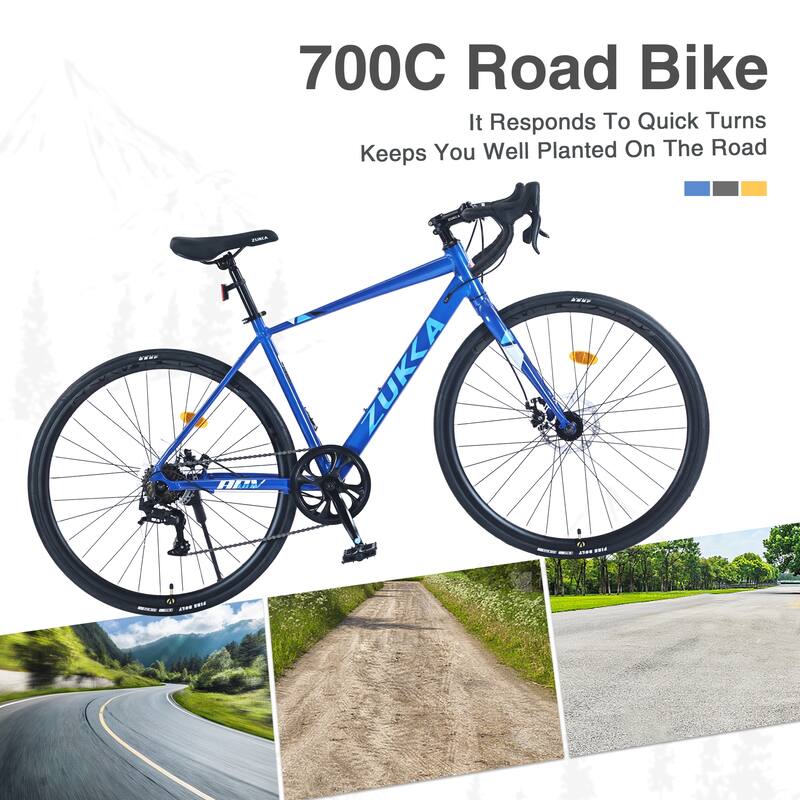 700C Road Cycling Bike, 7 Speed City Commuting Bicycle with Dual Disc Brakes, Aluminum Alloy Frame for Teens, 16 Years and Up