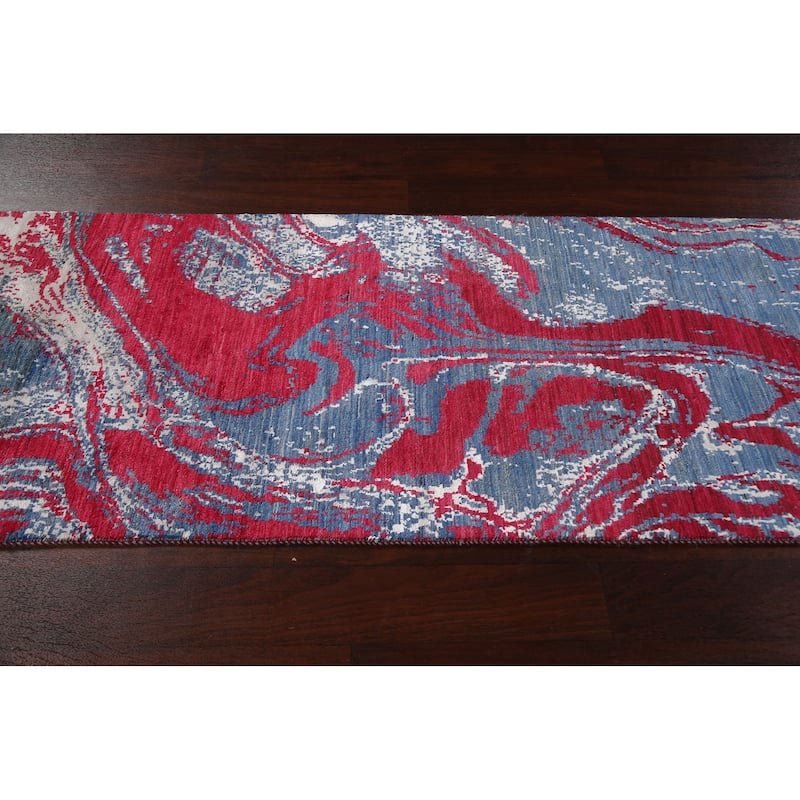 Wool/ Silk Artistic Abstract Oriental Runner Rug Hand-knotted Carpet - 2'8" x 10'2"