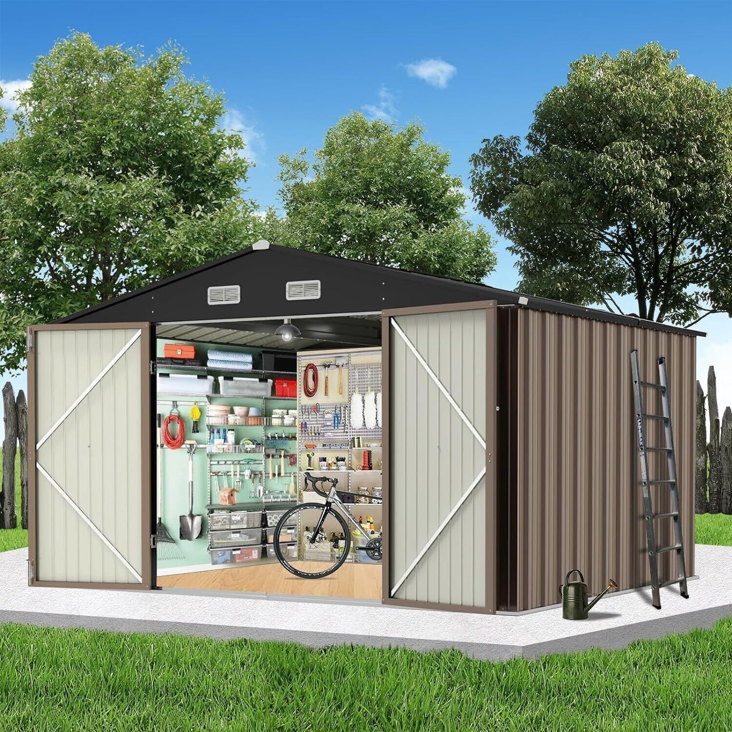 8 x 8 FT Storage Shed, Large Heavy Duty Tool Sheds with Lockable