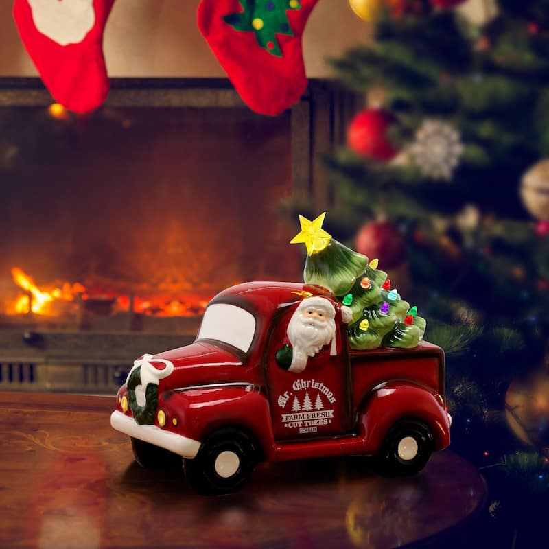 10.25" Nostalgic Ceramic Truck - White Santa