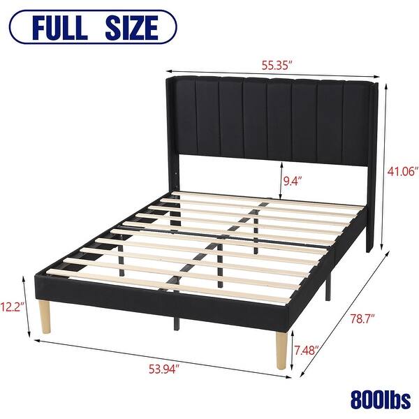 dimension image slide 9 of 25, AUFANK Upholstered Platform Bed Frame with Headboard Wooden Slats Support