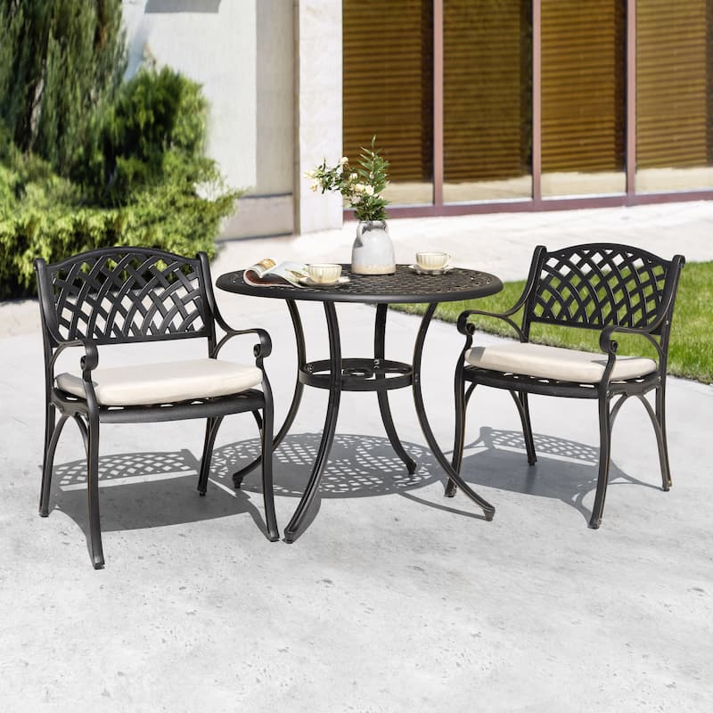 Outdoor 3-Piece Bistro Set with Umbrella Hole, Black with Gold-Painted Edge