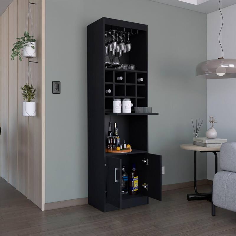 Kevil Tall Bar Cabinet, 5 Shelves, and Pull Out Tray