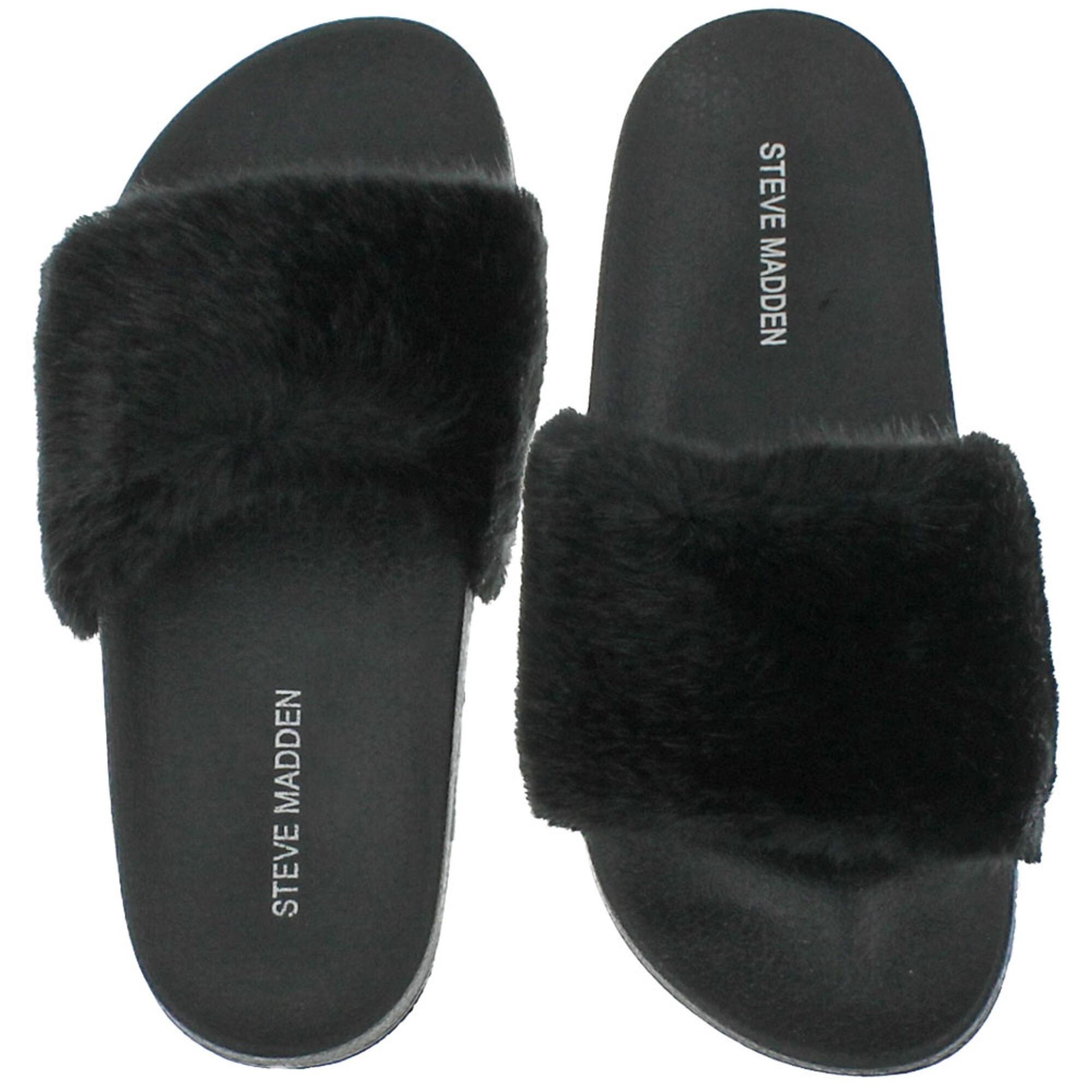 Steve madden black fur slides clearance