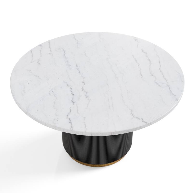 Furniture of America Torin Modern 5-Piece White Marble Top Round Dining Set with Swivel Chairs