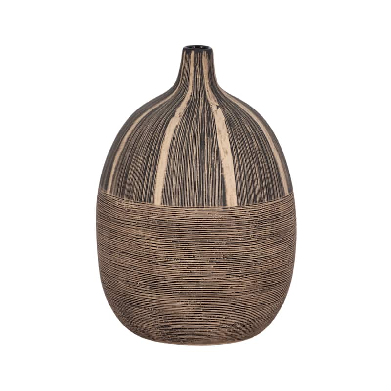 Sagebrook Home Ceramic Tribal Vase Contemporary Rustic Decorative Vase in Brown