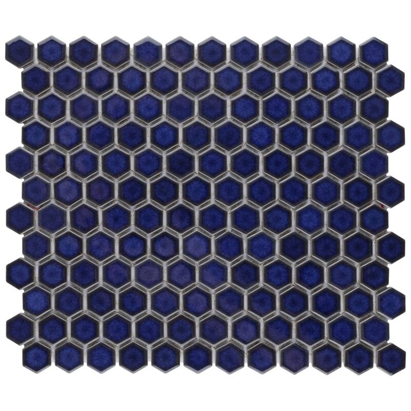 Merola Tile Tribeca 1" Hex Glossy Cobalt 10-1/4" x 11-7/8" Porcelain Mosaic Floor and Wall Tile