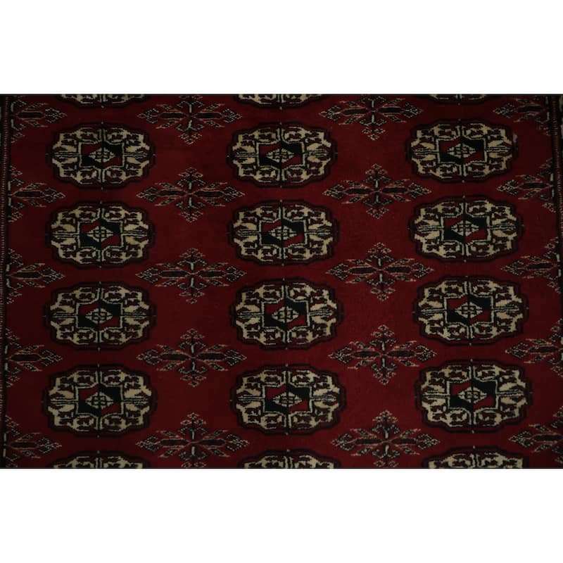 Hand Knotted Oriental 100% Wool Carpet Traditional Geometric Red Bokhara Area Rug - 5' 8'' X 4' 1''