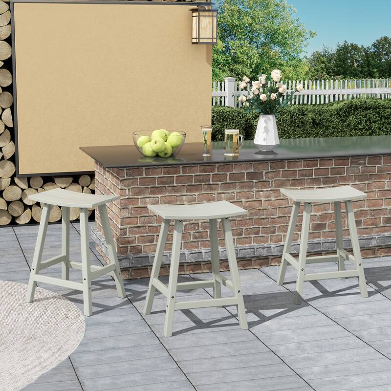 Polytrends Laguna Hdpe All Weather Outdoor Patio 24" Saddle Seat Counter Stool (Set Of 3)