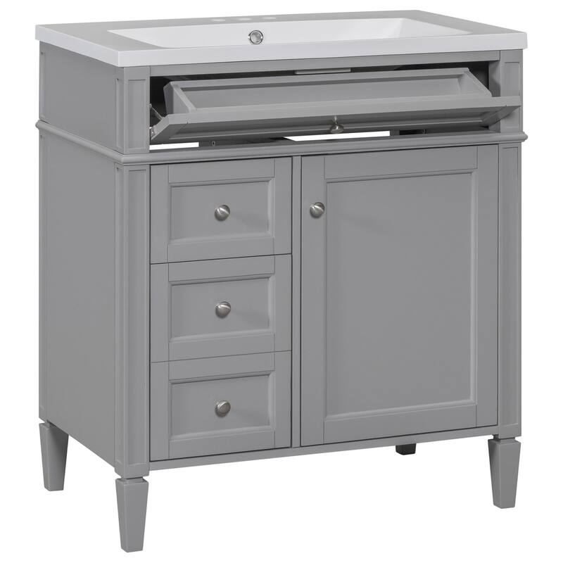 Plywood Freestanding Bathroom Vanity Set in Maple with Mirror Cabinet - 30" x 18"