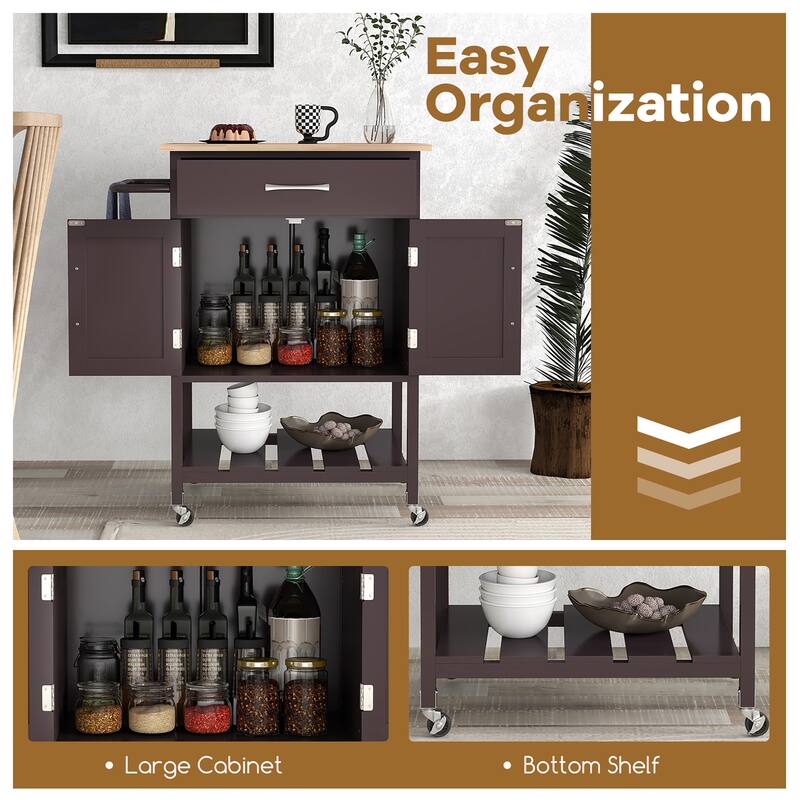 Gymax Rolling Kitchen Island Cart w/ Drawer 2-Door Storage Cabinet