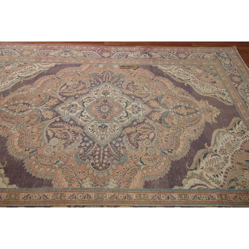 Geometric Tabriz Persian Vintage Area Rug Hand-knotted Wool Carpet - 6'8" x 9'4"