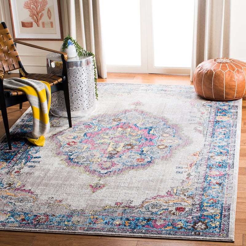 SAFAVIEH Bristol Janushka Vintage Boho Oriental Polyester Rug - 6' x 9' - Light Grey/Blue