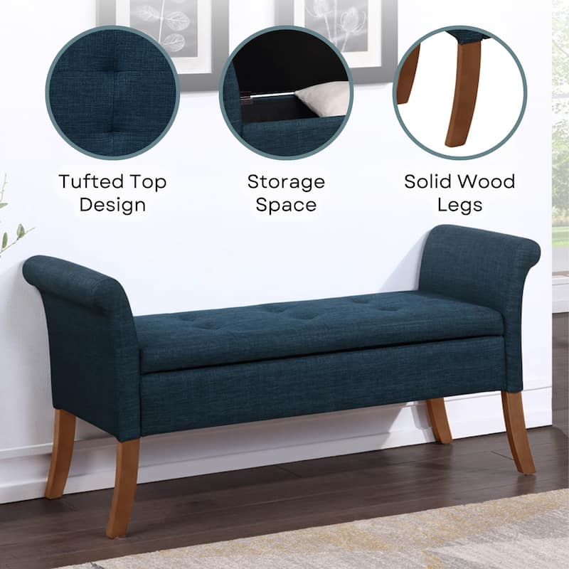 Storage Bench Ottoman - Rectangular Upholstered Seat with Hidden Storage, Comfortable Cushion Top, and Versatile Home Accent