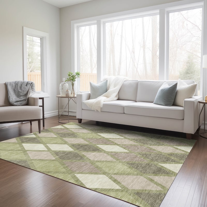 Machine Washable Indoor/ Outdoor Chantille Diamond Prism Rug