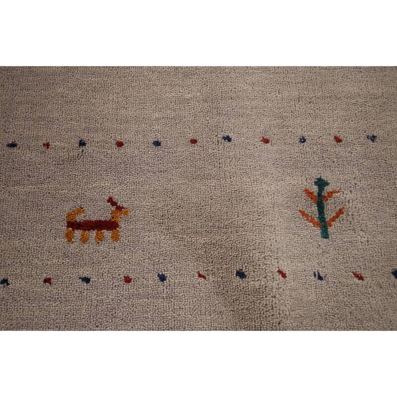 Gabbeh Oriental Area Rug Hand-Knotted Beige Tribal Wool Carpet - 6'7"x 9'9"