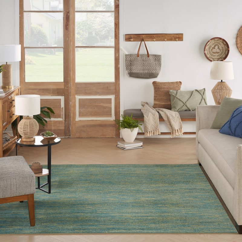 Nourison Modern Solid Indoor/Outdoor Area Rug - 7' Square - Blue/Green