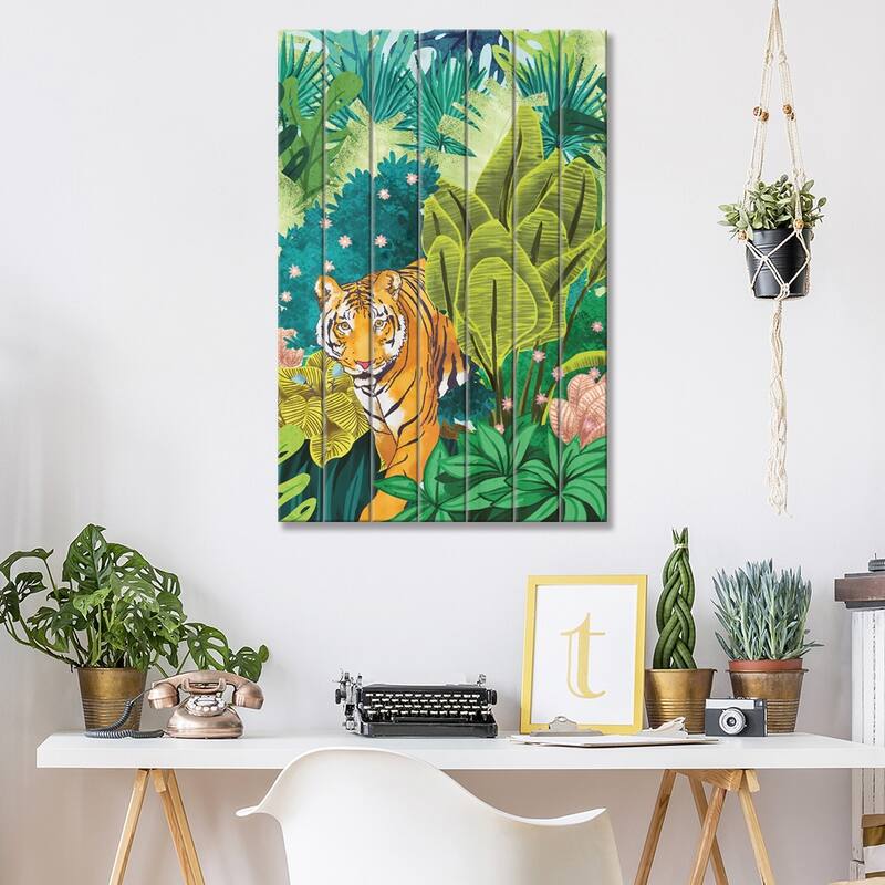 Jungle Tiger Print On Wood by 83 Oranges - Multi-Color
