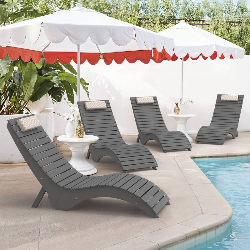 HDPS Water-Resistance Outdoor Chaise Lounges for Use in the Pool, Patio, Garden - Grey