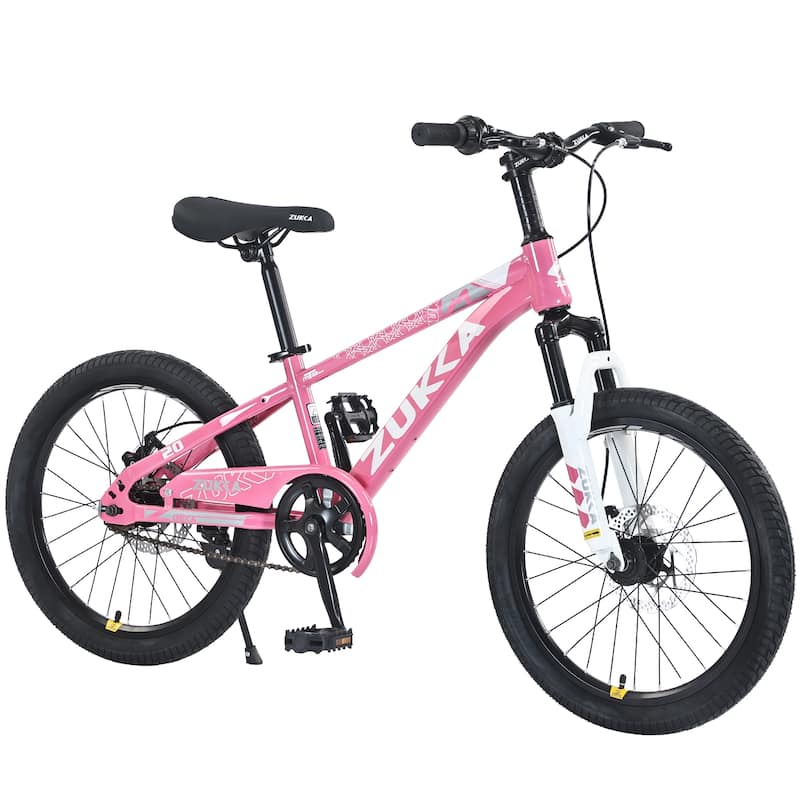 Mountain Cycling Bike 20 Inch Road Bicycle, Steel Single Speed Bikewith Dual Disc Brakes and Suspension Fork for Kids & Teens - Pink