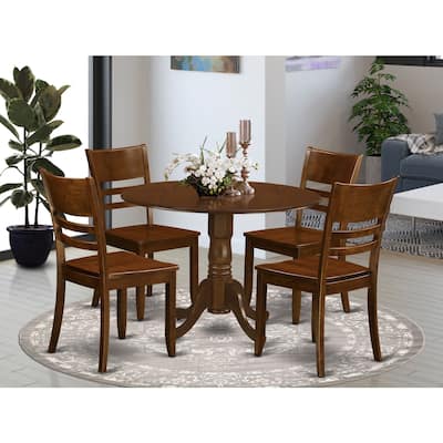 5 Piece Kitchen Dinette Set - Round Table with Dropleaf & 4 Chairs - Modern Design